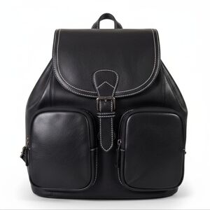 EUC Adorable Trendy Genuine Leather Black Small Back Pack Bag Purse!!